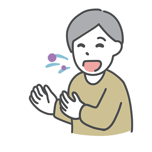 飛まつ感染のイラスト（咳やくしゃみで飛ぶ小さなつぶ）